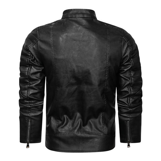 Herren Motorrad-inspirierte Lederoptikjacke mit Stehkragen und Ziernähten EB