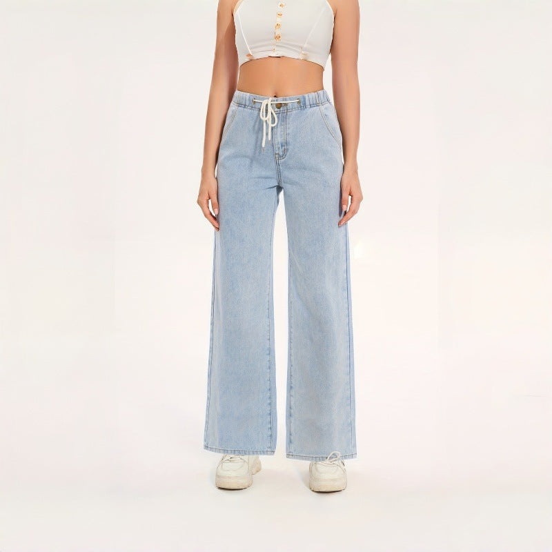 Damen Weite Jeans mit elastischem Bund und lässigem Schnitt EB