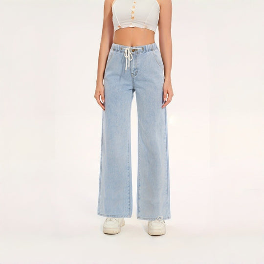 Damen Weite Jeans mit elastischem Bund und lässigem Schnitt EB