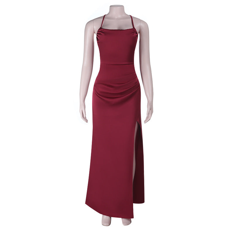Damen Elegantes Maxikleid mit raffiniertem Schlitz und glattem Obermaterial EB