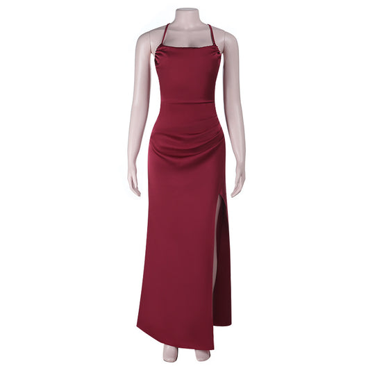 Damen Elegantes Maxikleid mit raffiniertem Schlitz und glattem Obermaterial EB