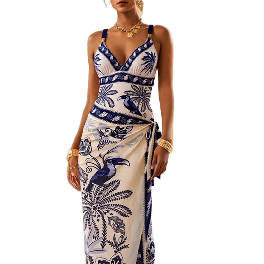 Damen Elegantes Strandkleid mit dekorativem Wickelrock EB