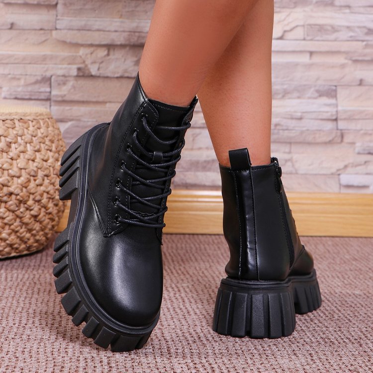 Damen robuste Chunky Stiefel mit hohem Plateausohle und schnürbarem Design EB