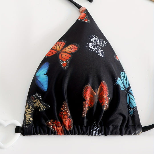 Damen Triangel-Bikini mit einzigartigem Schmetterlingsmuster EB