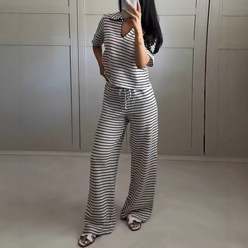 Damen Weite Karohose mit elastischem Bund und seitlichen Taschen EB