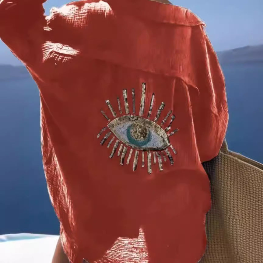 Damen Bluse mit einzigartigem Auge-Stickerei EB