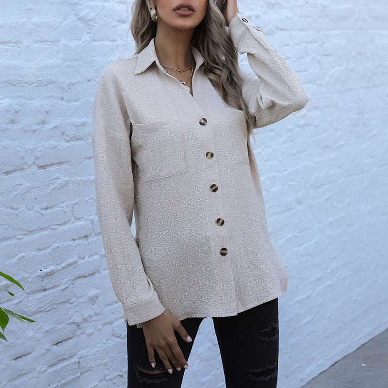 Damen Strukturierte Bluse mit Knopfdetail und Brusttaschen EB