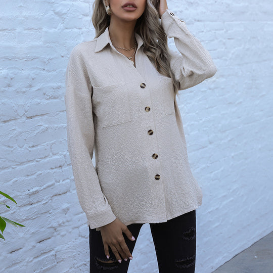 Damen Strukturierte Bluse mit Knopfdetail und Brusttaschen EB