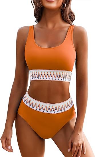 Damen Hochgeschnittener Sport-Bikini mit farbigem Bund EB