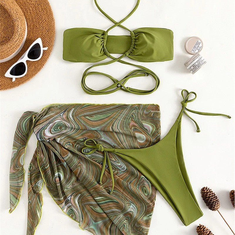 Damen Bikini-Set mit raffiniertem Wickeldesign und dekorativem Oberteil EB