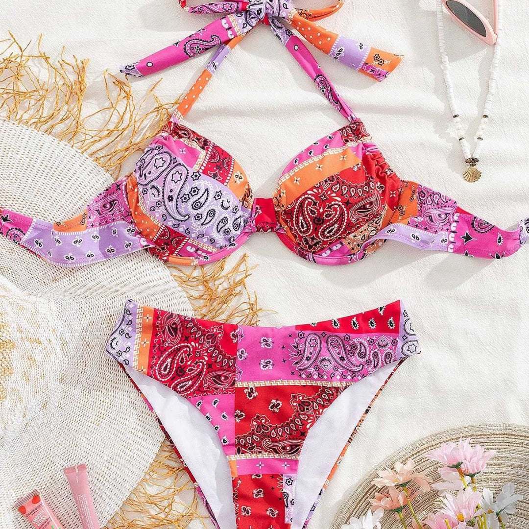 Damen Triangel-Bikini mit verstellbarem Unterteil und einzigartigem Muster EB