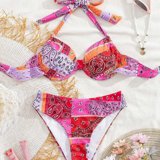 Damen Triangel-Bikini mit verstellbarem Unterteil und einzigartigem Muster EB