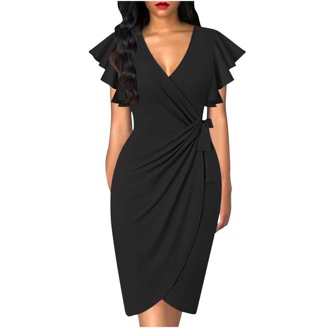 Damen Wickelkleid mit Rüschendetails und elastischem Tailleneinsatz EB