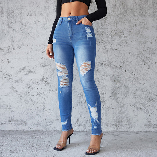 Damen Skinny Jeans im trendigen Destroyed-Design mit hoher Taille EB
