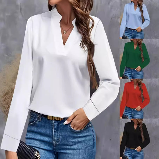 Damen Bluse mit V-Ausschnitt und elegantem Design EB