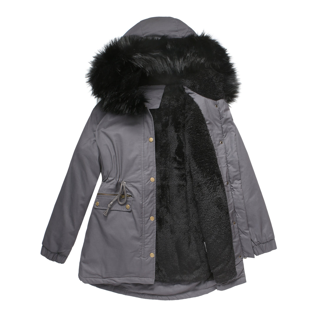 Damen isolierte Parka-Jacke mit abnehmbarem Kunstfellkragen und verstellbarem Taillenzug EB