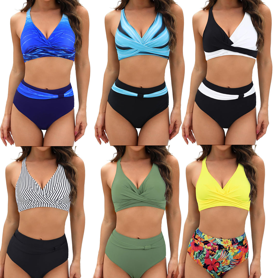 Damen Sportliches Bikini-Set mit stylischem Wickeloberteil und hochgeschnittenem Slip EB