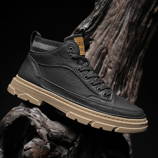 Herren lederoptik High-Top City-Boot Sneaker mit gestricktem Schaftkragen und stoßdämpfender Profilsohle EB