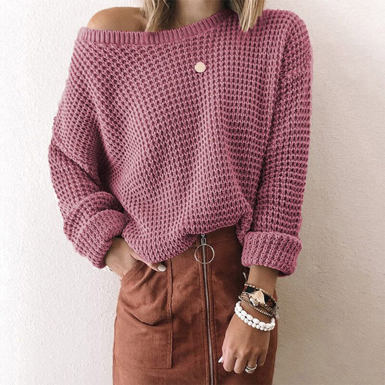 Damen Weites Strickoberteil mit Schneckenstruktur und weitem Ausschnitt EB