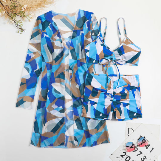 Damen Bikiniset mit floralem Oberteil und luftiger Wickeljacke EB