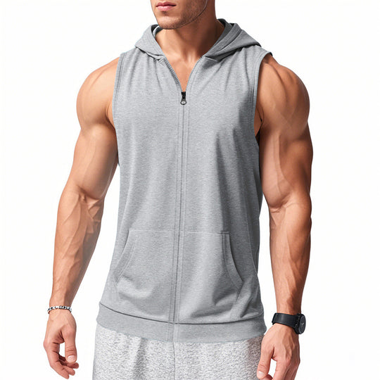 Herren nan funktionale Fitnessweste mit Kapuze, schmaler Passform und Kängurutasche EB
