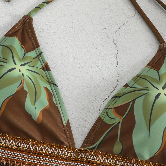 Damen Triangel-Bikini mit floralem Muster und komfortablem Tragekomfort EB