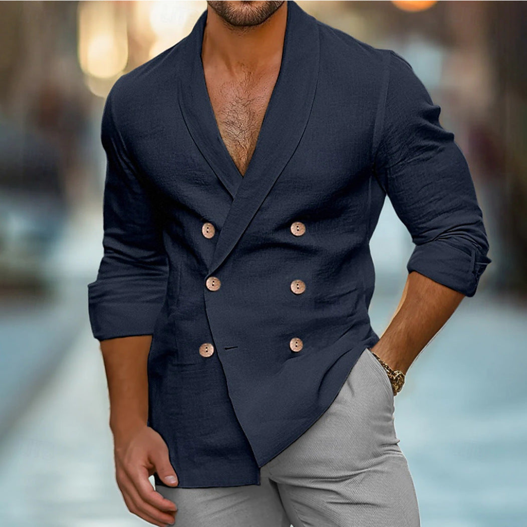 Herren eleganter Leinenblazer mit modernem Schnitt und doppelter Knopfleiste EB