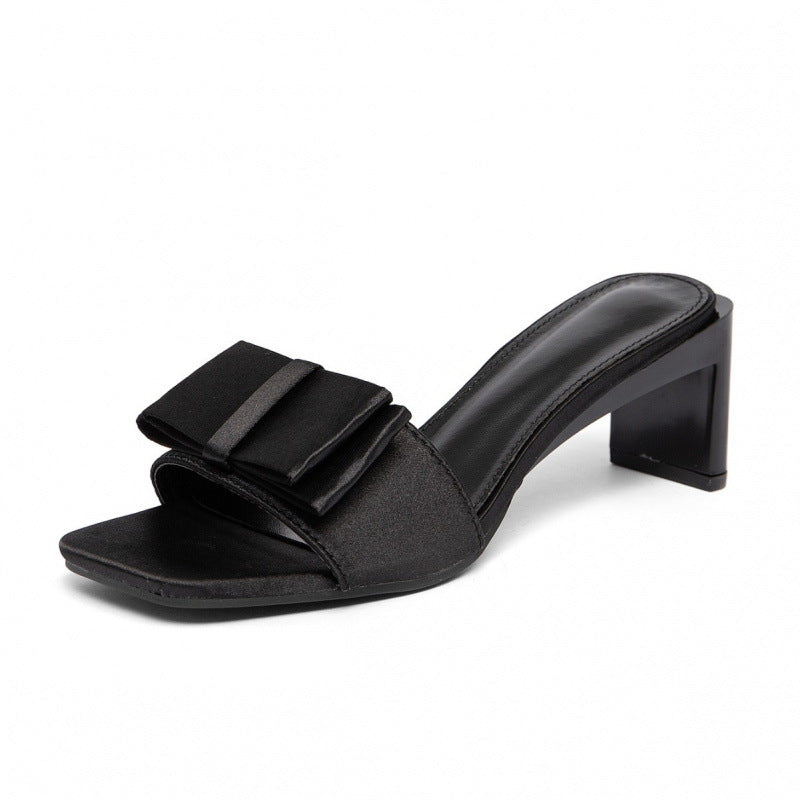 Damen elegante Sandaletten mit breitem Blockabsatz und modischem Schleifendetail EB