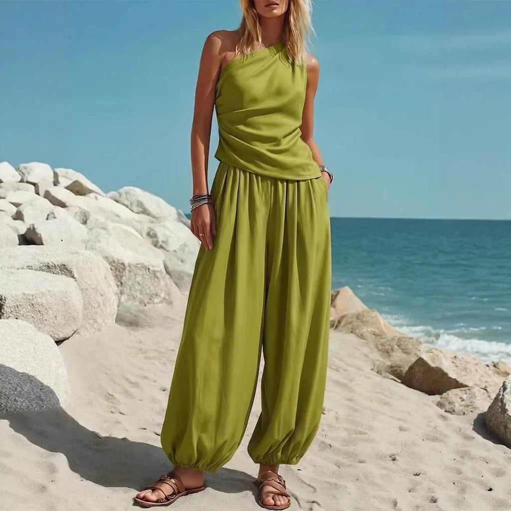 Damen Elegantes Einteiler-Outfit mit Fließendem Schnitt und One-Shoulder-Design EB