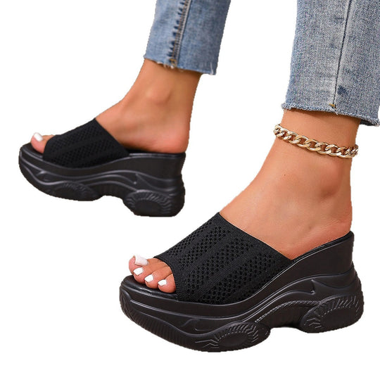 Damen Plateauschlupfschuhe mit floralen Akzenten EB