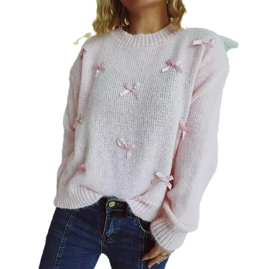 Damen Strickpullover mit verspielten Schleifenakzenten EB