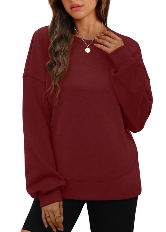 Damen nan lässiges Oversize Rundhals-Sweatshirt mit überschnittener Schulter gerundetem Saum und weichem Innenfutter EB