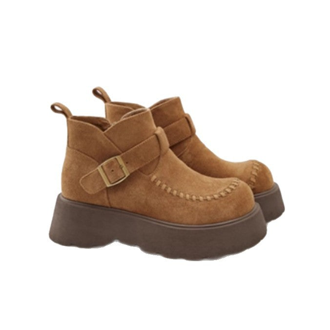 Damen Stylische Plateaustiefel mit modischem Schnallenverschluss EB