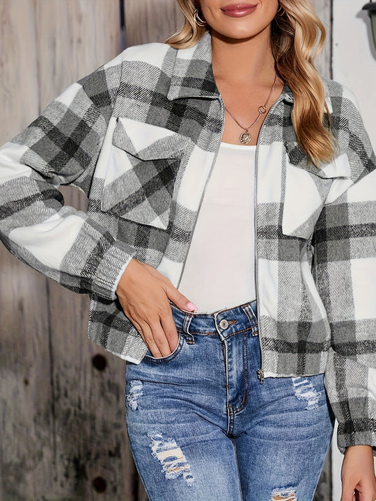 Damen Karierte Oversize-Hemdjacke mit Taschen EB
