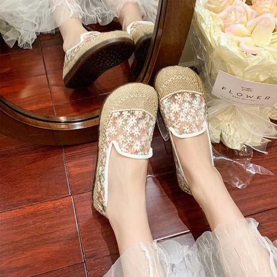 Damen Slip-On Ballerinas mit floraler Transparenz und rutschfester Sohle EB