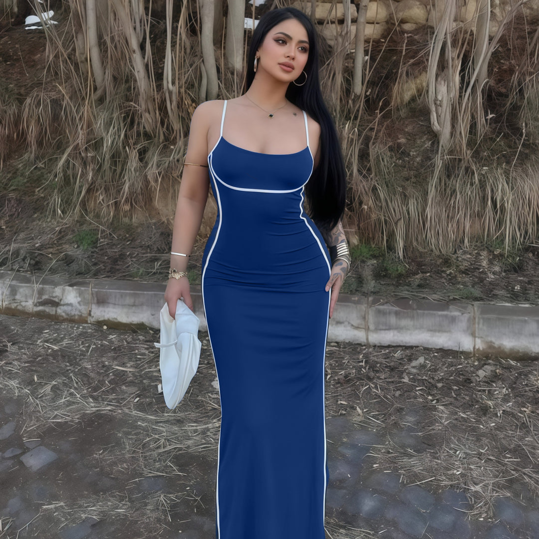 Damen elegantes Maxikleid mit schmalen Trägern und figurformendem Schnitt EB