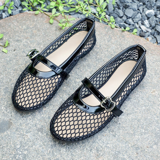 Damen Exklusive Ballerinas mit eleganten Netzdetails und modischem Schnallenverschluss EB