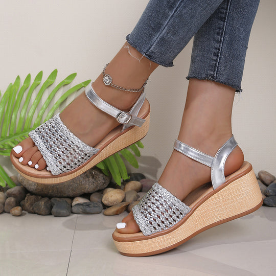 Damen Plateau Sandalen mit geflochtenem Riemen EB