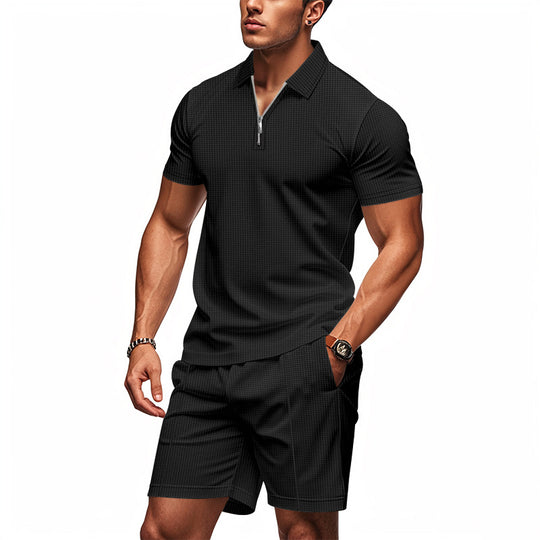 Herren Sportliches Kurzarm-Set mit teils strukturiertem Design und durchgehendem Reißverschluss EB