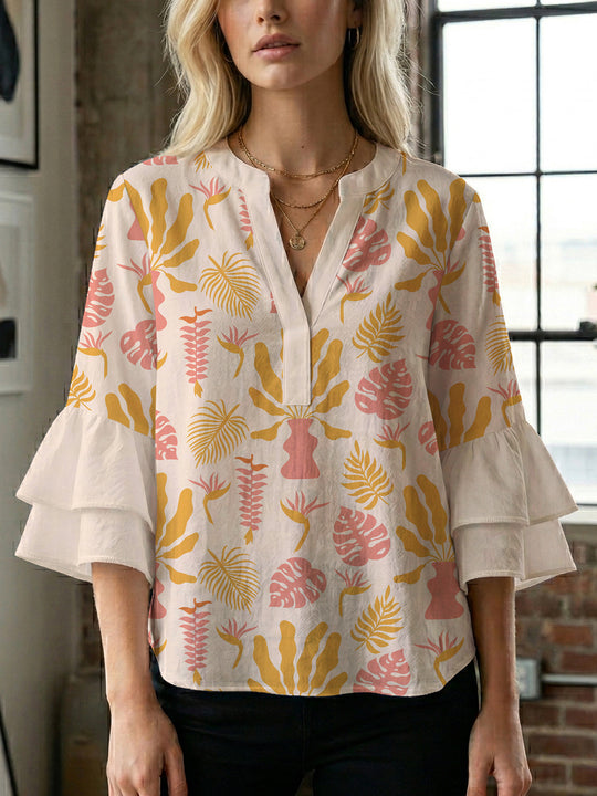 Damen Bluse mit Rüschendetails und auffälligem Animal-Print EB