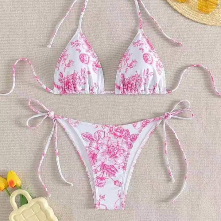 Damen Triangel-Bikini-Set mit zarten Blumenmotiven EB