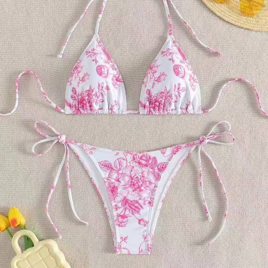 Damen Triangel-Bikini-Set mit zarten Blumenmotiven EB