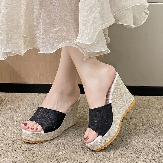 Damen Wedge-Pantoletten mit eleganter Glitzerapplikation EB