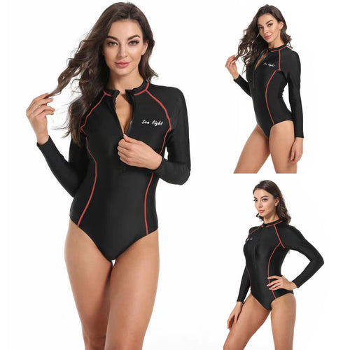 Damen Langarm-Schwimmanzug mit elegantem Reißverschluss und sportlichem Design EB
