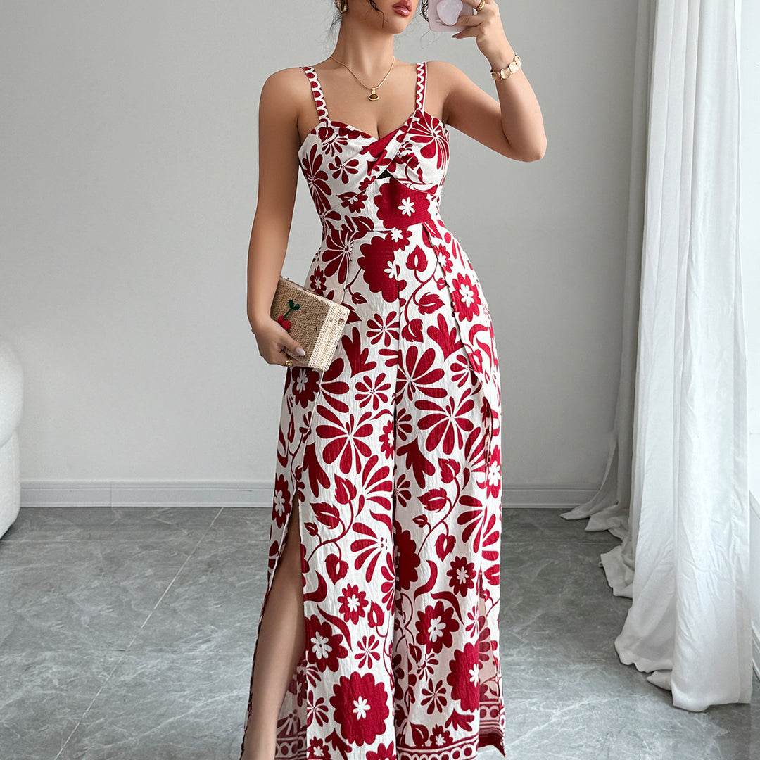 Damen Maxikleid mit tiefem Schlitz und floralem Muster EB