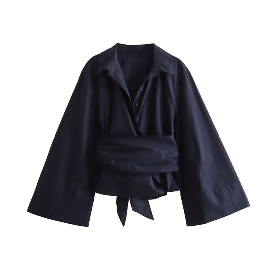 Damen Elegante Bluse mit weitem Ärmel und taillierter Schluppe EB