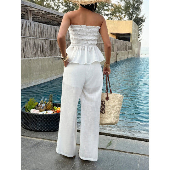 Damen Elegantes Oberteil mit gerafftem Bustier und weiten Hosen EB