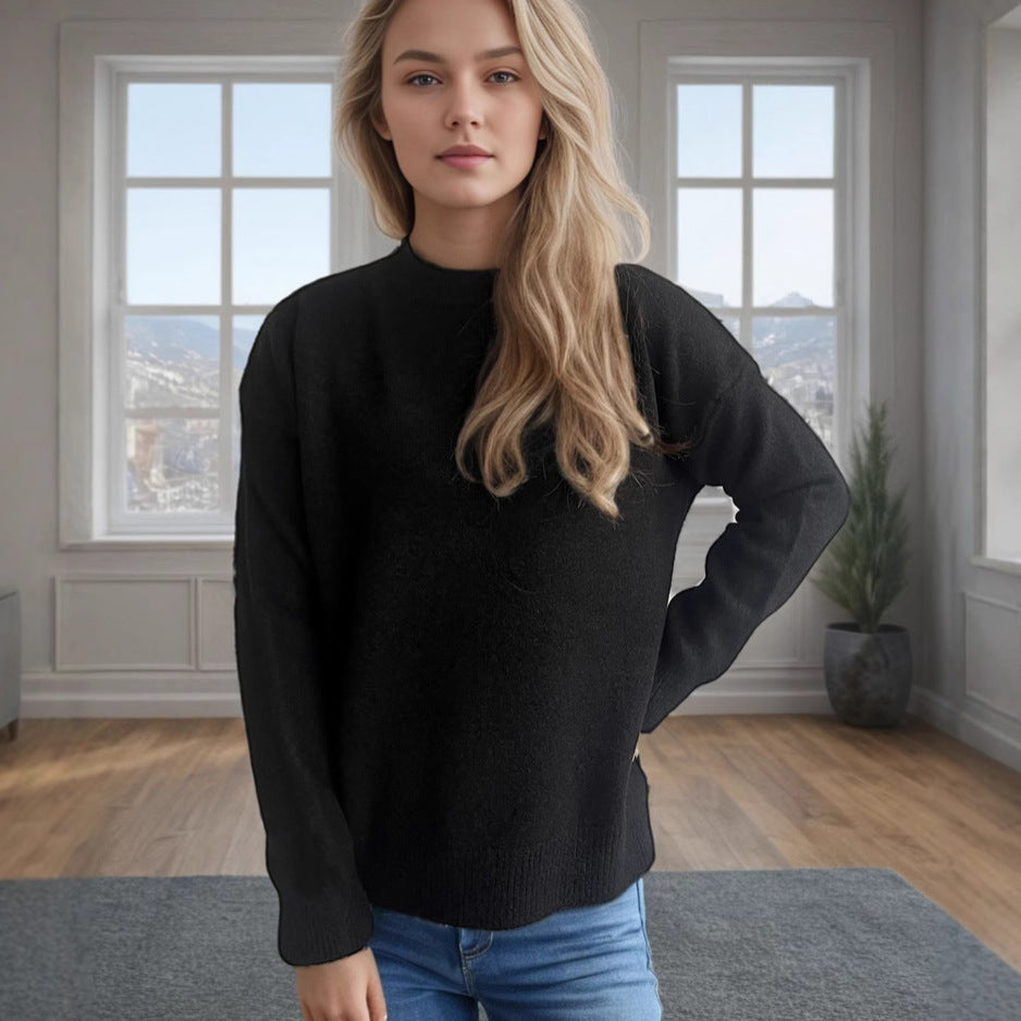 Damen lässiger Pullover mit weitem Schnitt und modernem Rippstrickdesign EB