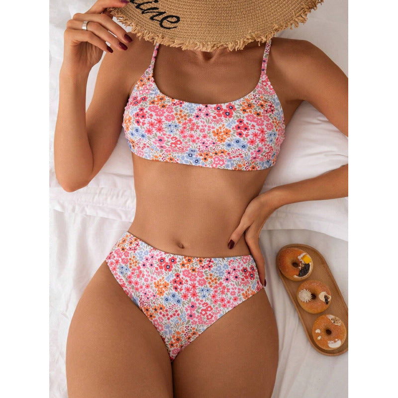Damen High-Waist Bikini-Set mit floralem Design und komfortablen Trägern EB