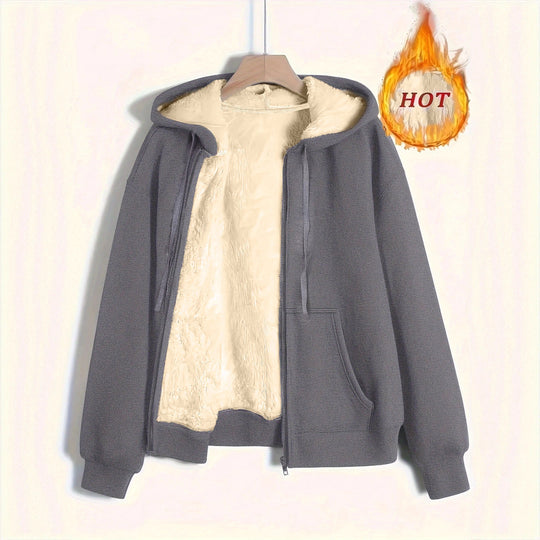 Damen kuschelige Fleecejacke mit Reißverschluss und Kapuze EB